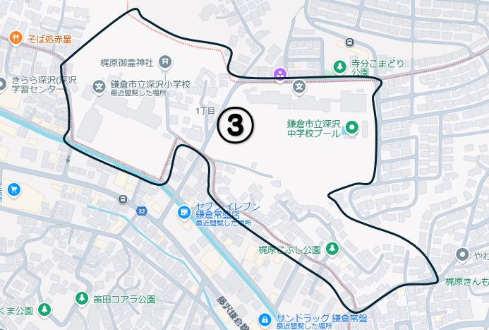 深沢小中学校があるエリア