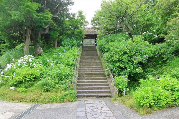 東慶寺の山門前の階段